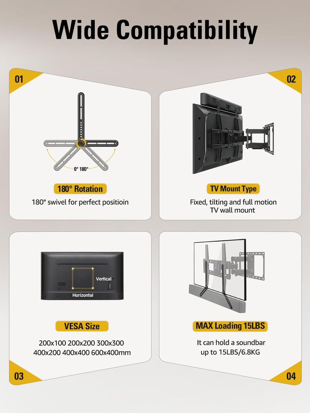 Mounting Dream Soundbar Mount Bracket for Mounting Above or Under TV Fits Most of Sound Bars Up to 15 Lbs, with Detachable Long Extension Plates MD5420