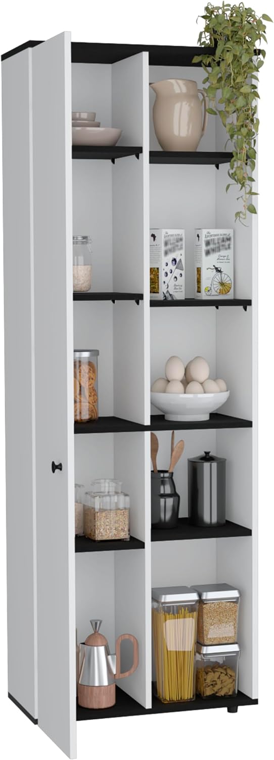 Kitchen Pantry Storage Cabinet with and Five Interior and Exterior Shelves