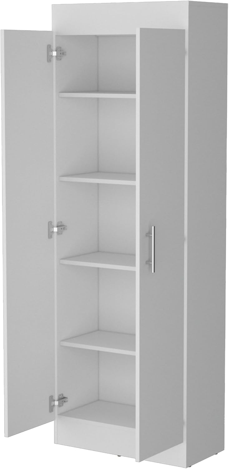23.6" D*11.9" W*66.8" H Freestanding Kitchen Pantry with 4 Shelves, Double Door, Rectangular Storage Cabinet, Modern Minimalist, for Living Room, Dining Room, White