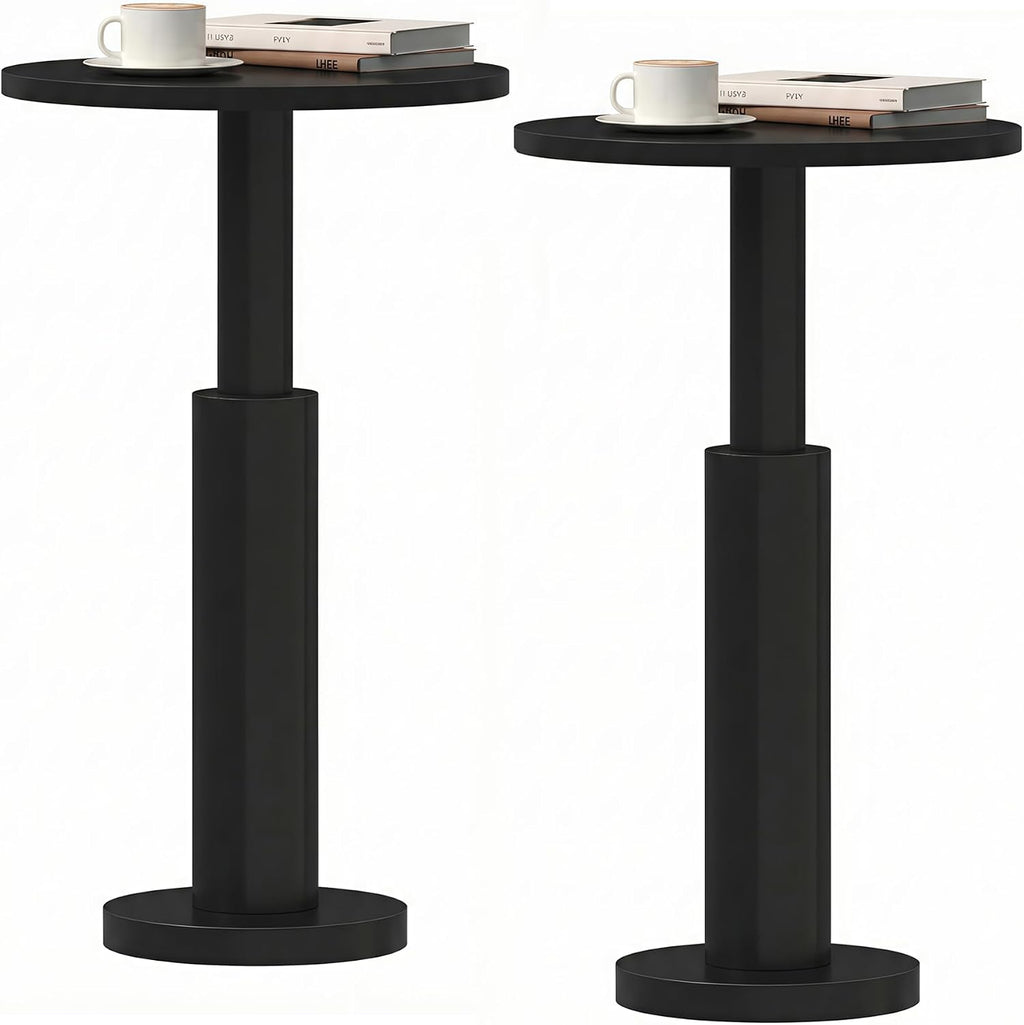 LAATOOREE Small Round Side Tables Set of 2, Drink Tables, Accent Coffee Tables, Pedestal End Tables with Thick Solid Wood Legs for Living Room,Sofa Couch,Small Spaces,Bedroom (2, Black)