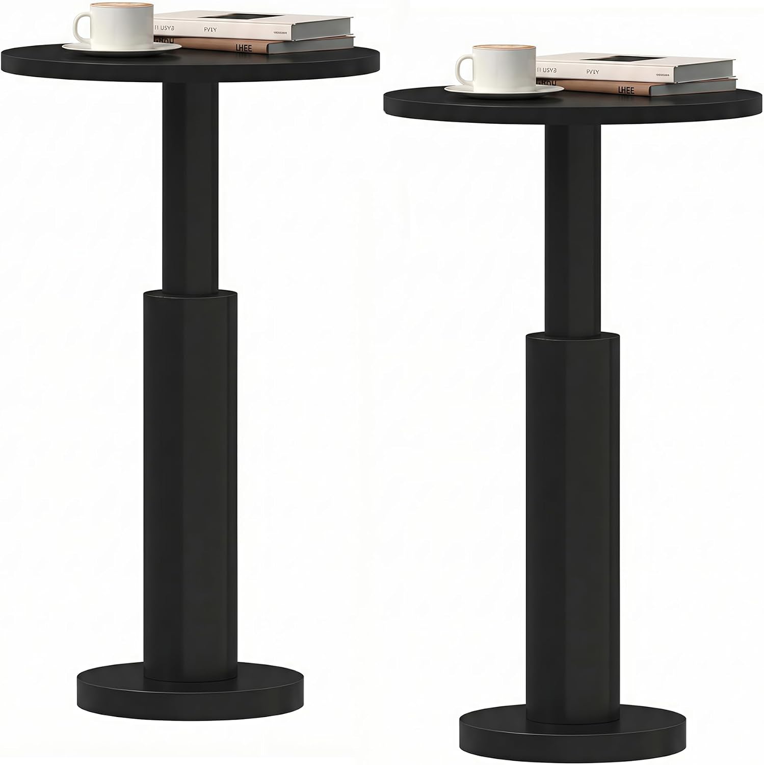 LAATOOREE Small Round Side Tables Set of 2, Drink Tables, Accent Coffee Tables, Pedestal End Tables with Thick Solid Wood Legs for Living Room,Sofa Couch,Small Spaces,Bedroom (2, Black)