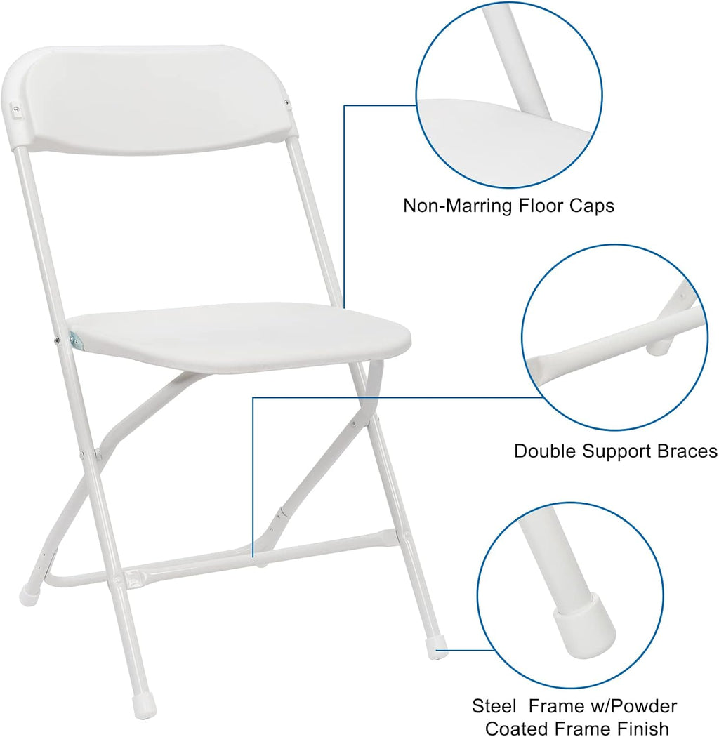 10pcs Folding Chair, Plastic Chairs with 330-Pound Capacity, Easy to Fold and Store Suitable for Indoor & Outdoor, Wedding, Party, Restaurant, Meeting Room, Patio and Garden, White