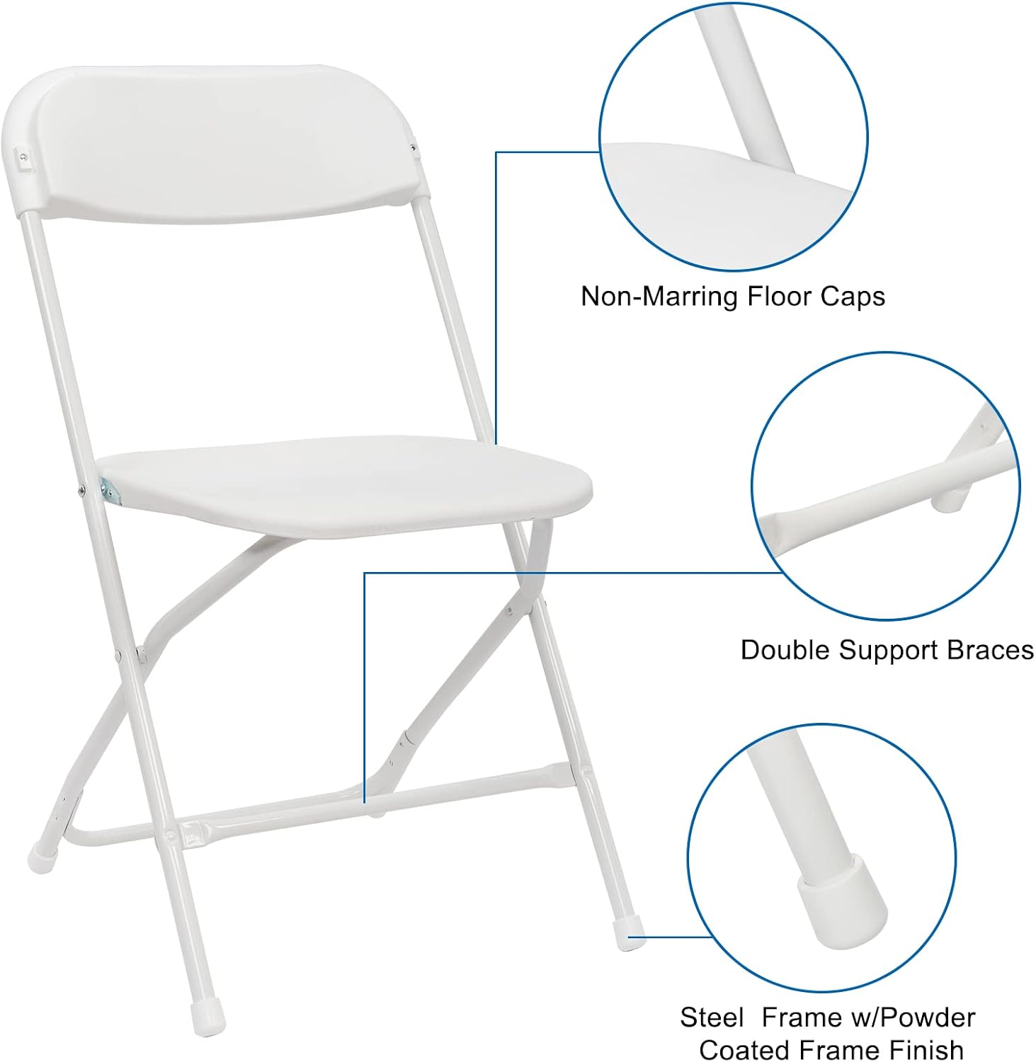 10pcs Folding Chair, Plastic Chairs with 330-Pound Capacity, Easy to Fold and Store Suitable for Indoor & Outdoor, Wedding, Party, Restaurant, Meeting Room, Patio and Garden, White