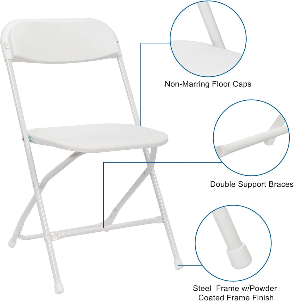 20pcs Folding Chair, Plastic Chairs with 330-Pound Capacity, Easy to Fold and Store Suitable for Indoor & Outdoor, Wedding, Party, Restaurant, Meeting Room, Patio and Garden, White