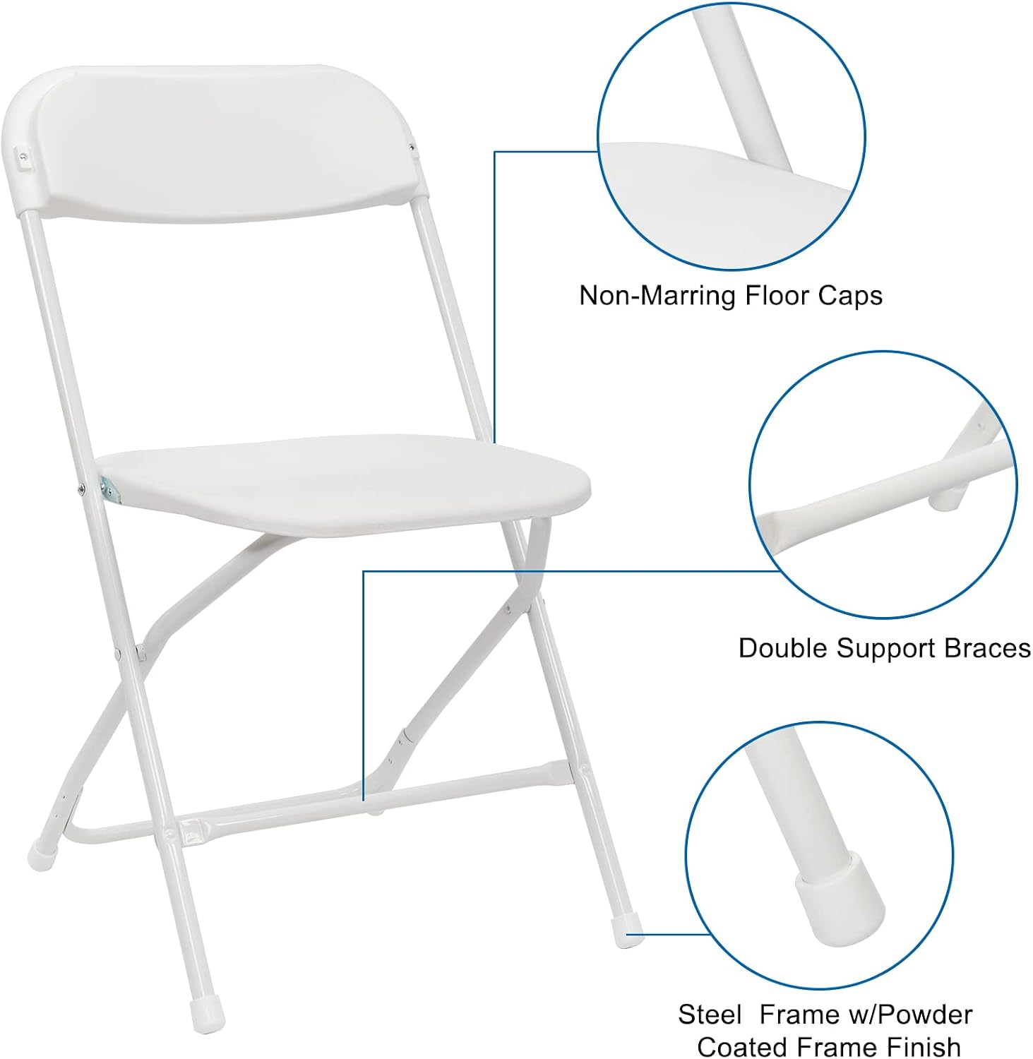 20pcs Folding Chair, Plastic Chairs with 330-Pound Capacity, Easy to Fold and Store Suitable for Indoor & Outdoor, Wedding, Party, Restaurant, Meeting Room, Patio and Garden, White