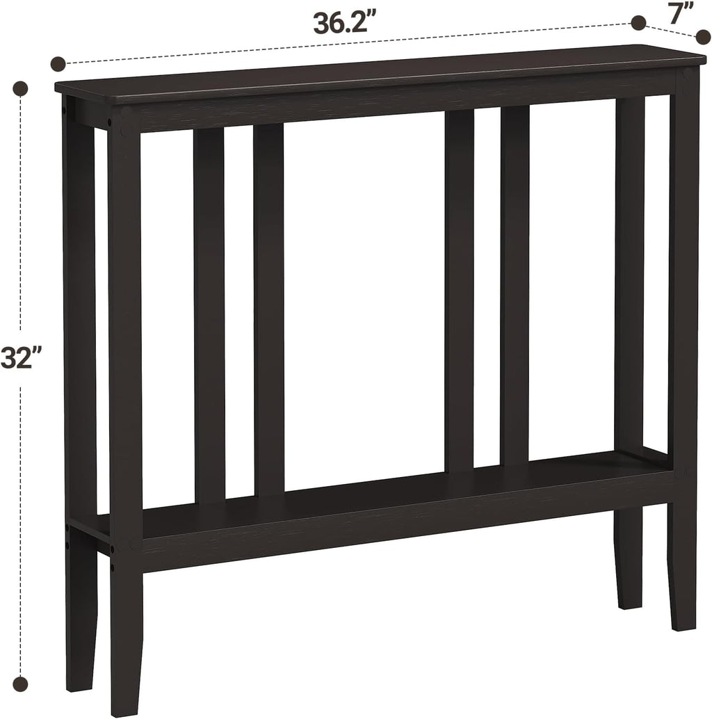 ELYKEN Bamboo 2-Tier Narrow Console Table, 36.2" Long Slim Sofa Table Behind Couch for Entryway, Hallway, Living Room, Brown