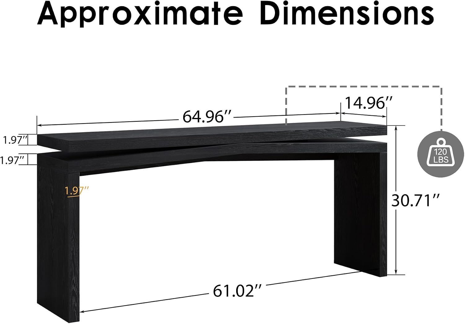 SSLine 65" Wooden Console Table Narrow Long Sofa Tables Behind Couch, Farmhouse Accent Entryway Table for Living Room Hallway Entrance Foyer (Black)