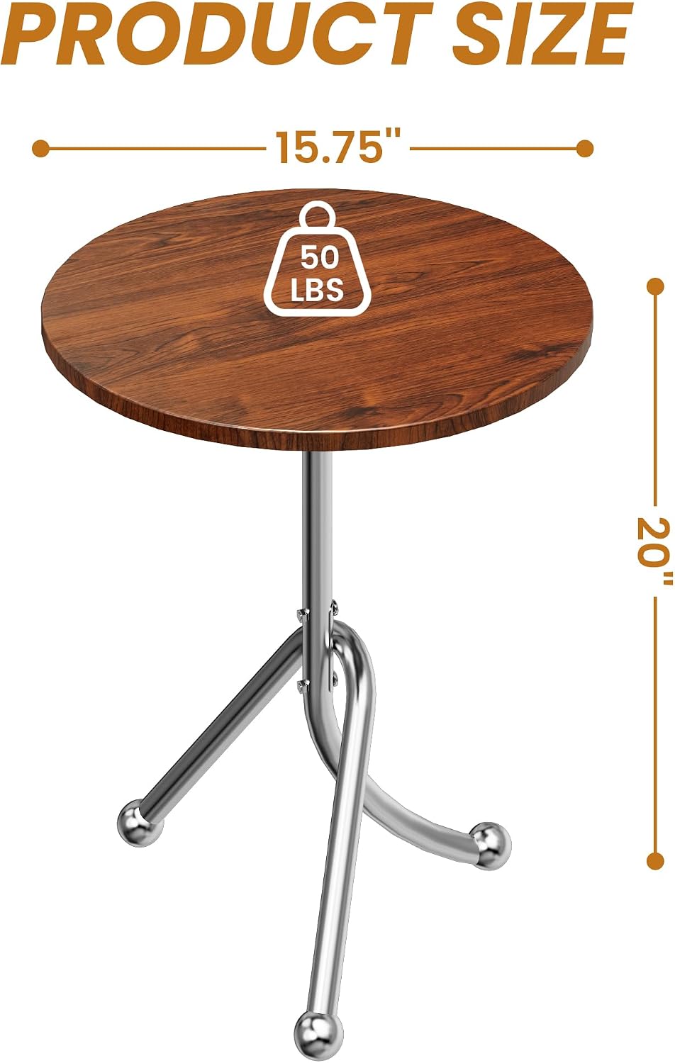 Round End Table - 15.8" Living Room Modern Side Table with Metal Base, Accent Tray Nightstand for Small Spaces, Wooden Circle Sofa Tables, Small Coffee Tables for Living Room Bedroom Office, Walnut