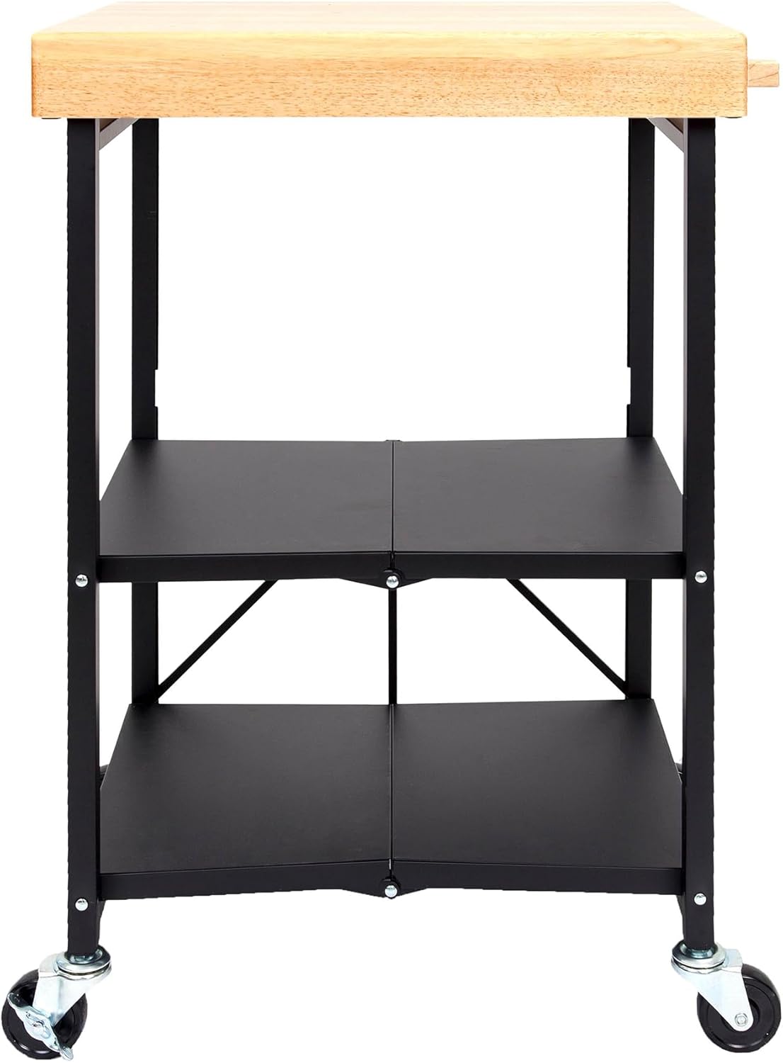 Origami RBT Series Steel-Frame Folding Kitchen Cart with Wheels, 3-Tier Shelves, Black - 200 lbs Capacity, Pre-Assembled Foldable Rolling Island, Portable for Indoor and Outdoor Use