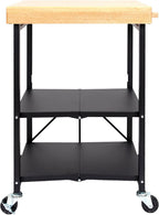 Origami RBT Series Steel-Frame Folding Kitchen Cart with Wheels, 3-Tier Shelves, Black - 200 lbs Capacity, Pre-Assembled Foldable Rolling Island, Portable for Indoor and Outdoor Use