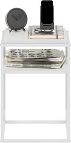 Furinno Moretti Side Table, 2-Tier Stackable Metal Frame End Table with Open Shelf, Night Stand, Bedside Table, Toolless Assembly, for Living Room, Bedroom, Solid White