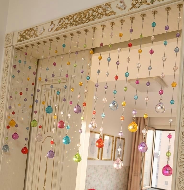 Crystal Beaded Curtain, 20 Strands Acrylic Multicolor String Beads for Doorways and Windows, String Room Divider (Classic Rainbow)