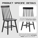 Black Dining Chairs Set of 6, 100% Solid Wood Farmhouse Kitchen Chairs, Armless Cottage Dinner Chair with Spindle Back, Windsor Dining Room Chairs for Kitchen (2 Boxes)