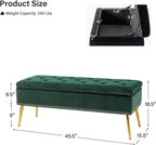 45.5" Luxury Velvet Storage Ottoman Bench with Button Tufted & Nailhead Trim, Upholstered Entryway Benches with Gold Legs, Multi-Functional Footstool for Bedroom End of Bed, Green