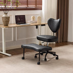 Meditation Chair Ergonomic Cross-Legged Seating Chair with Lumbar Support Height-Adjustable Cushion Beige - Comfortable Posture for Office Work Study and Meditation (Black PU-1)