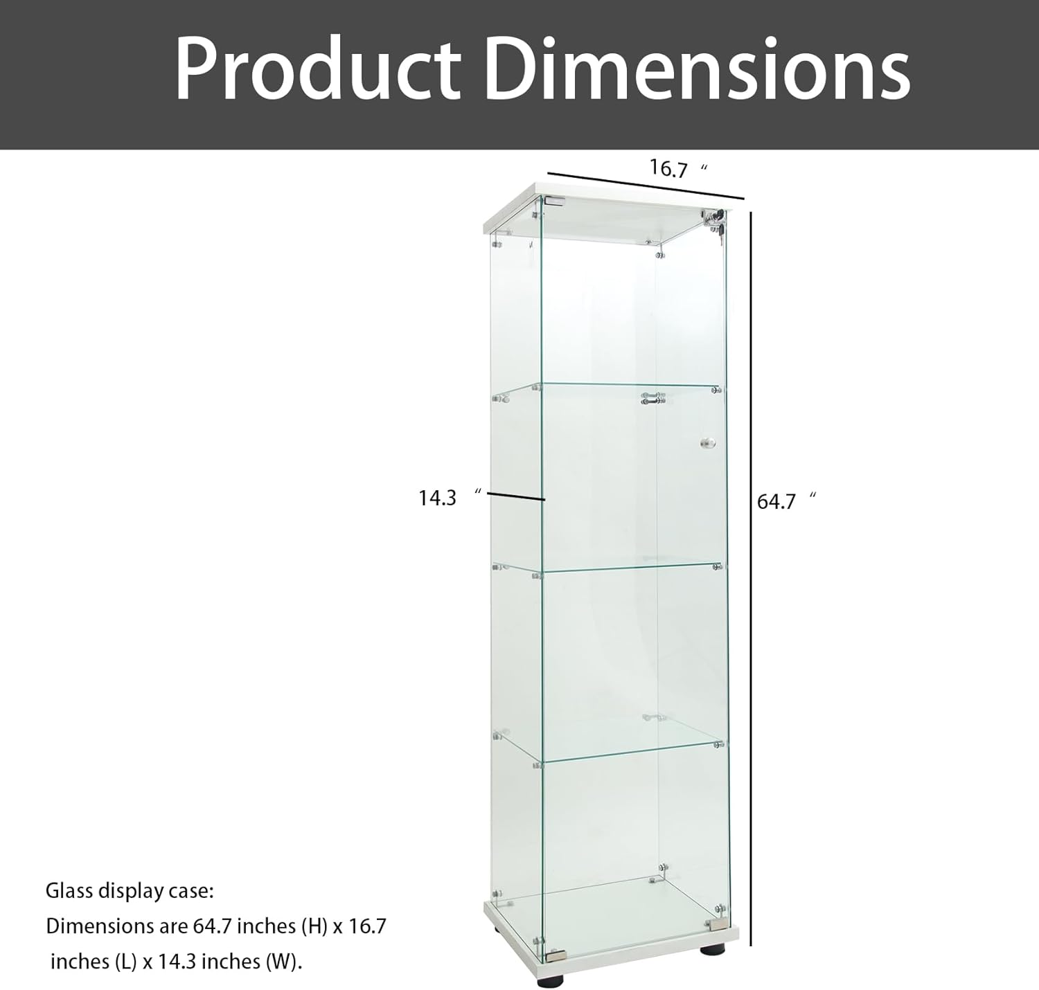 Glass Display Cabinet with Lights - 64.7" Tall Curio Cabinets with Glass Doors & 4 Shelves - LED Action Figure Display Case, Lighted Display Cabinet (White)