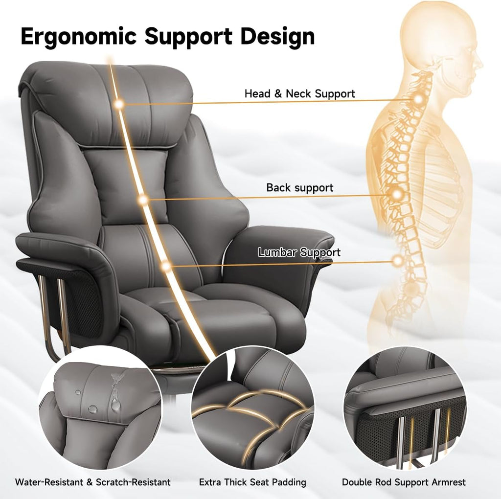 Big and Tall Office Chair 550 lbs Extra Wide Leather Executive Chair with Retractable Footrest, Heavy-Duty Ergonomic Chair, Adjustable Height Computer Gaming Chairs