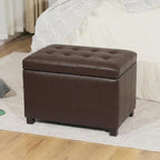 Asense 24-Inch Storage Ottoman Bench,Foot Stool Ottoman with Storage, Faux Leather Upholstered Foot Rest Seat with Safety Hinge,Wood Legs Stool for Living Room, Bedroom,Entryway,Chocolate Brown