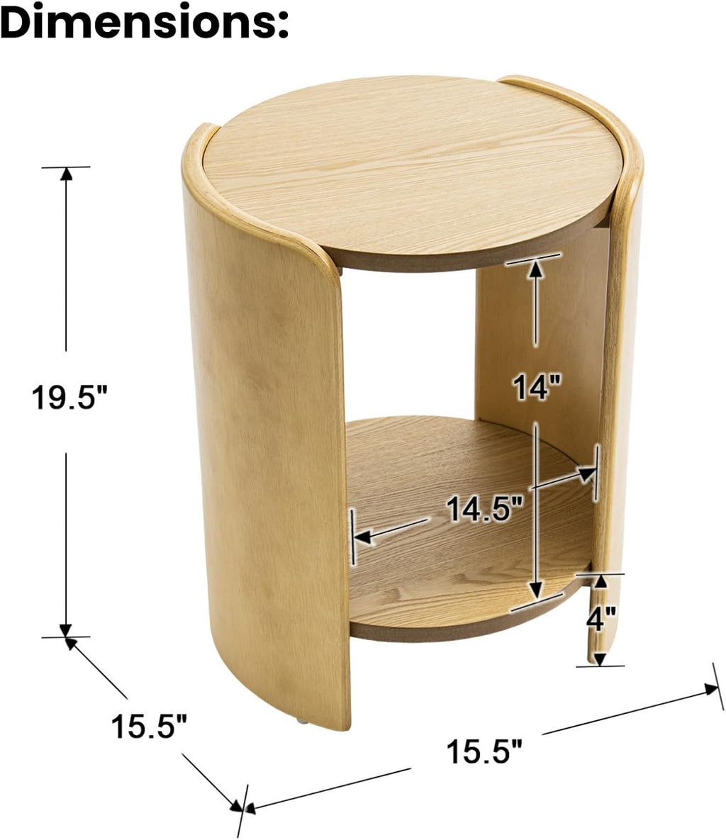 DUOMAY Wood Side Table, 15.5" Wide Round End Table with Storage Shelf Mid Century Modern Bedside Table for Living Room Apartment, Natural Oak Color