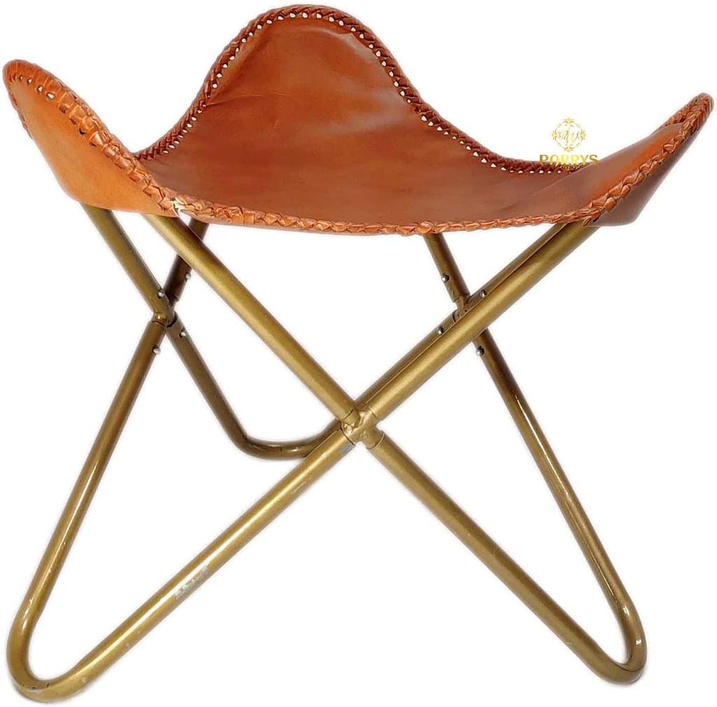 Triangle Shape Leather Ottoman Stool – Openable Iron Stand Leather Furniture Stool – Indoor/Outdoor Relaxing Leather Footrest Foot Stool – Lounge Foot Stool