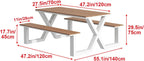 Outdoor Bench Table, Rectangular Porch Bench with Black Frame, Picnic Table Benchs Set for Garden, Lawn, Yard(White)