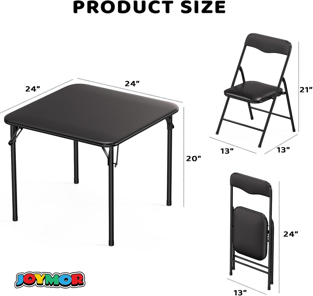 JOYMOR Kids Folding Table and Chairs Set, 5-Piece Metal Frame Activity Set with Easy-Fold Design for Playroom & Classroom (Black)
