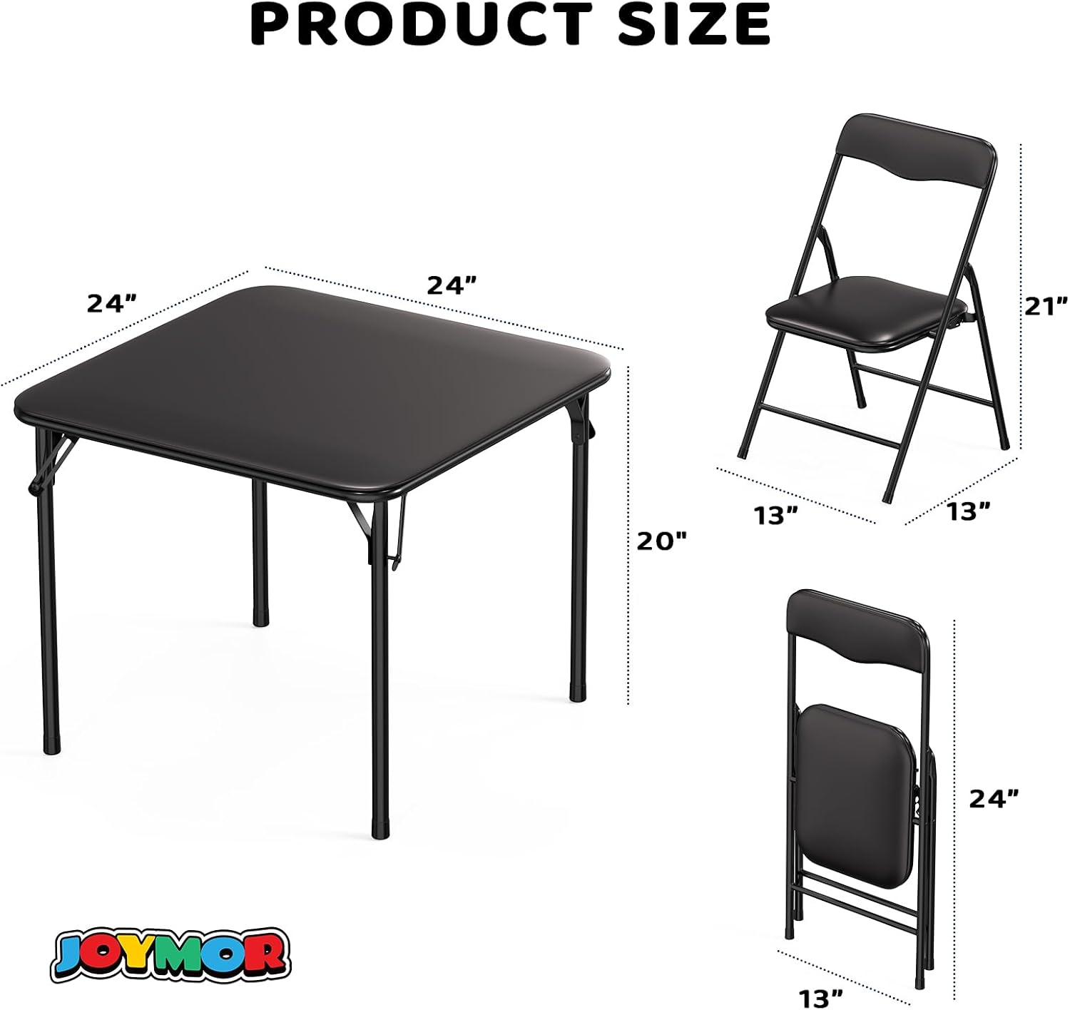 JOYMOR Kids Folding Table and Chairs Set, 5-Piece Metal Frame Activity Set with Easy-Fold Design for Playroom & Classroom (Black)