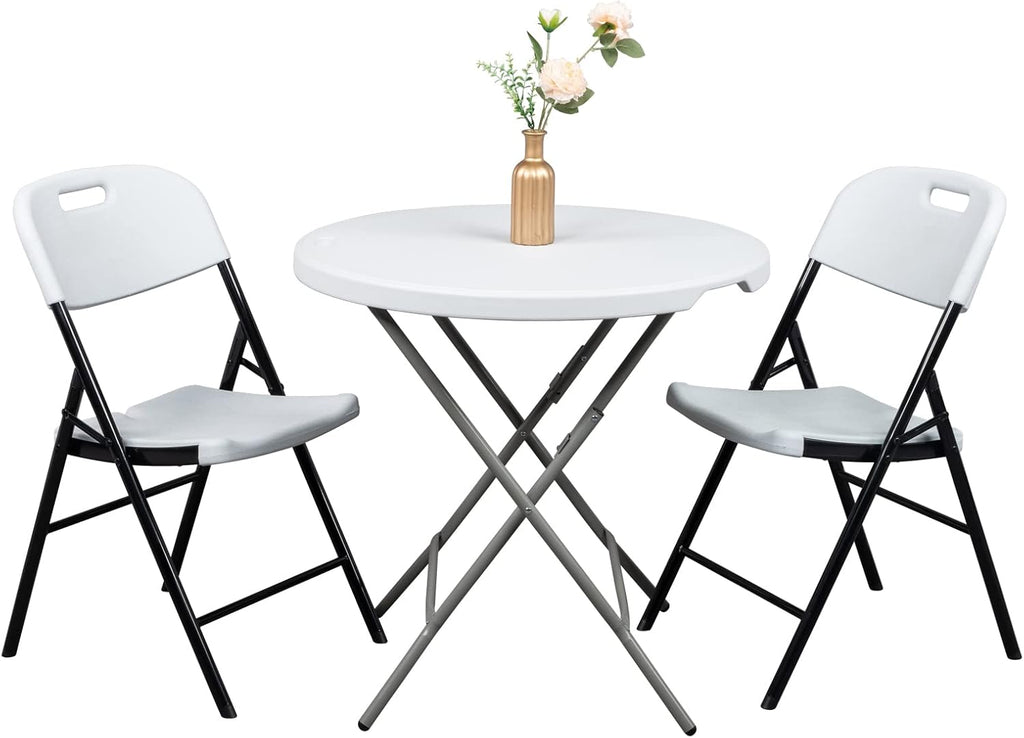 VINGLI Folding Chairs, Heavy Duty Foldable Chair Portable HDPE Plastic Seat with Steel Frame for Indoor Outdoor Dinning Party Wedding School Use, White, 4 Pack