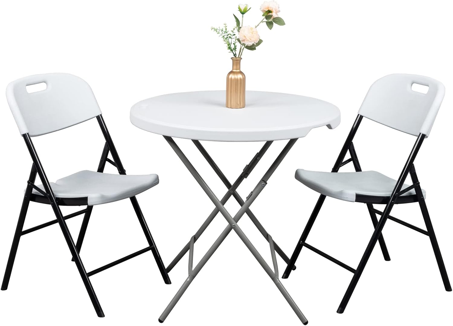 VINGLI Folding Chairs, Heavy Duty Foldable Chair Portable HDPE Plastic Seat with Steel Frame for Indoor Outdoor Dinning Party Wedding School Use, White, 4 Pack