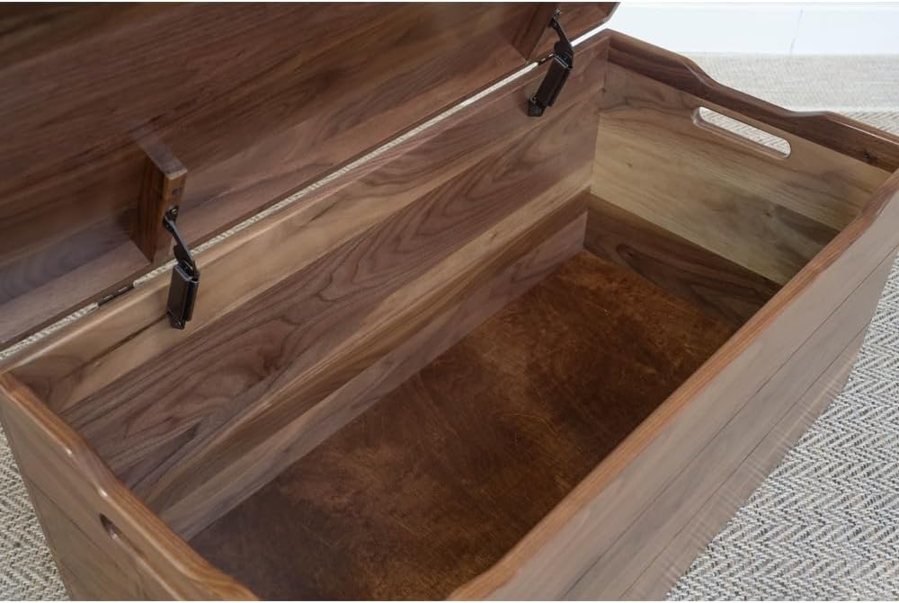 Amish Made Wooden Storage Chest Trunk Box with Lid and Handles for Bedroom, Blanket, Clothes, Anti-Slam Hinges, Handmade, Rustic, Walnut Wood, Natural Stain, 36"