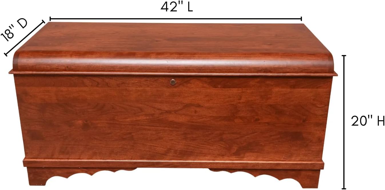Rustic Red Door Co. Cedar Hope Chest with Waterfall Top, Amish Made Wooden Storage Trunk Box for Bedroom, Blanket, Clothes, Anti-Slam Hinges and Lock, 42", Rustic Cherry Wood, W. Cherry Stain