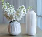 Matte White Vases Home Decor Stripe Centerpieces Modern Boho Ceramic Set of 2 for Flowers Pampas Grass Table Mantle Kitchen Porcelain