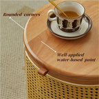 Simple Wood Side Table Handmade Round Storage Small Imitation Woven Rattan Sofa End Table Coffee Table Bedside Table for Room All Occasion(Coffee)