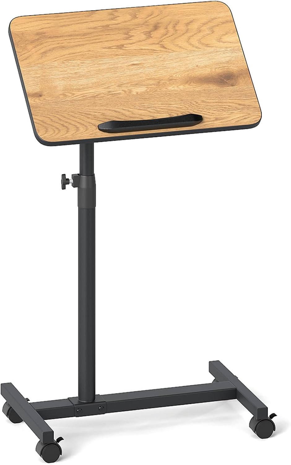 GOFLAME C-Shaped End Table Adjustable Height, Rolling Couch Sofa Side Table with 360° Tilting Top, Edge Stopper & Lockable Wheels, Modern 360° Swivel TV Tray Tables for Living Room, Bedroom (Brown)