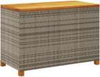 Patio Storage Box Gray Poly Rattan Resin Wicker Bench with Acacia Wood Lid 43.3"x21.7"x24.8" Weather Resistant Outdoor Deck Cushion Chest for Garden Backyard Porch