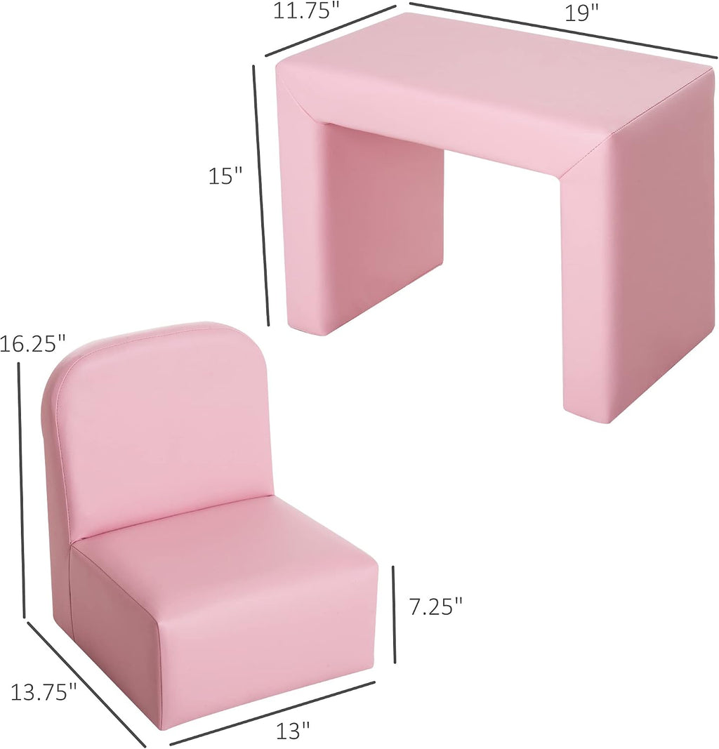 2 in 1 Multifunctional Sofa Convertible Table and Chair Set for 3 Years Old Boys Girls, Pink