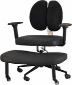 Rolling Cross-Leg Chair,Kneeling Chair with Backrest,Ergonomic Posture with Armrests,45-60cm Adjustable Positions,for Office Home(Size-2)