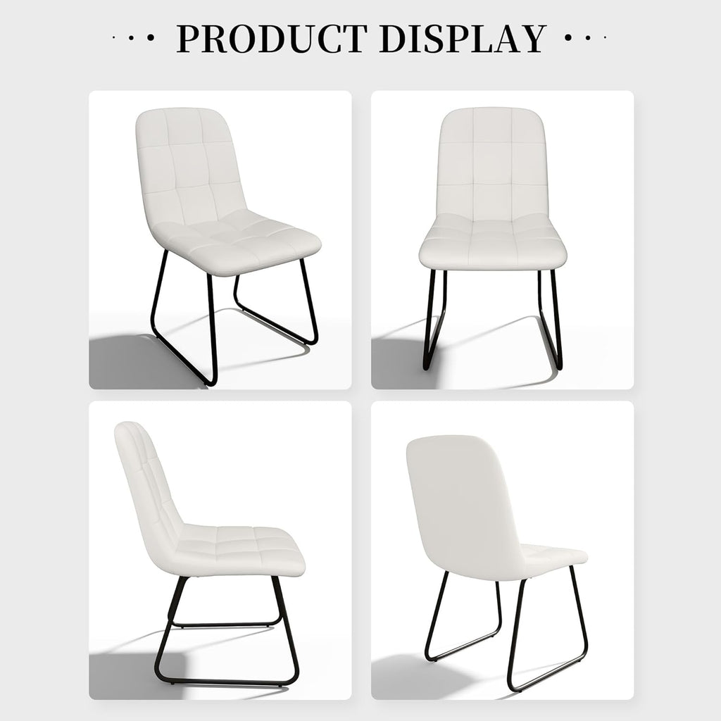 HIPIHOM Faux Leather Dining Chairs Set of 4, Modern Upholstered Kitchen Chairs with Curved Backrest and Metal Legs, PU Leather Dining Room Chairs for Kitchen Living Dining Room Set of 4 White