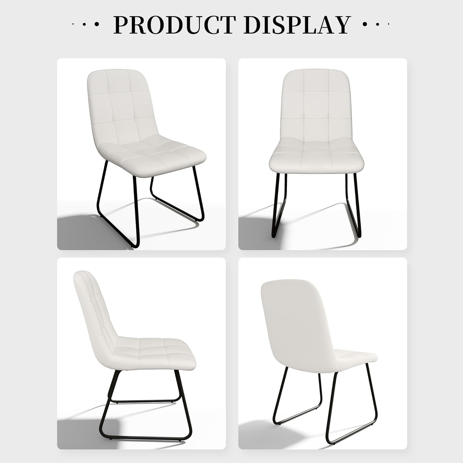 HIPIHOM Faux Leather Dining Chairs Set of 4, Modern Upholstered Kitchen Chairs with Curved Backrest and Metal Legs, PU Leather Dining Room Chairs for Kitchen Living Dining Room Set of 4 White