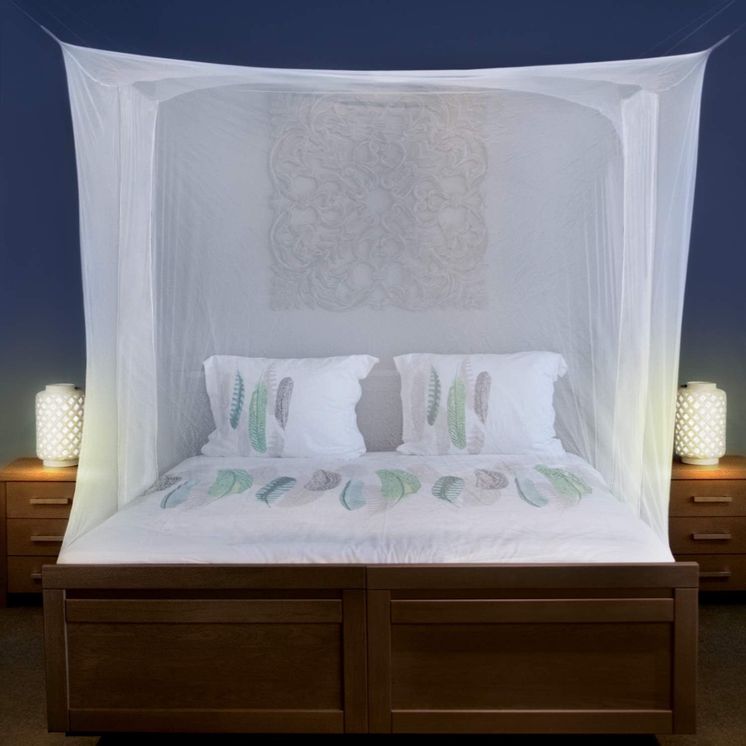 Mosquito Net for Single to King-Sized Beds – 2 Side Openings & 6 Hanging Loops – Decorative Rectangular Shape for Home & Travel – Bed Canopy Hanging Kit & Carrying Bag Included