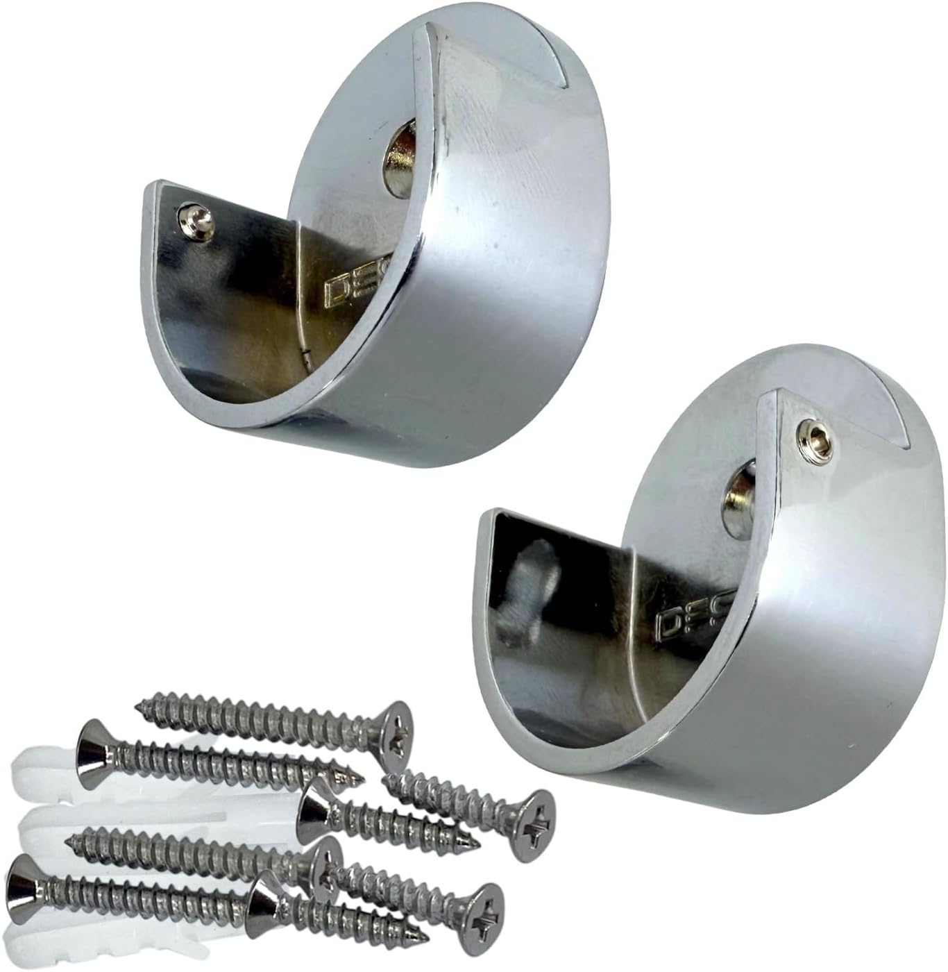 Closet Rod Support Flanges with Screw On Attachment | Heavy Duty Clothes Pole End Sockets for Wardrobes |Polished Chrome |4 Pair