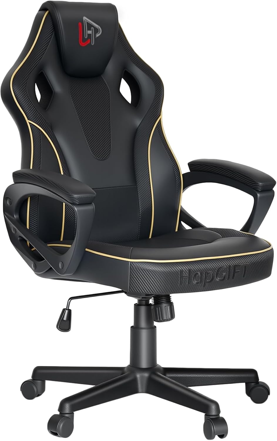 HapGIFT Gaming Chair, Ergonomic Computer Gaming Chairs with Link Armrest, PU Leather Video Game Chairs for Adults Teens, Height Adujustable Racing Style PC Chair for Home, 300LBS (BLACK)