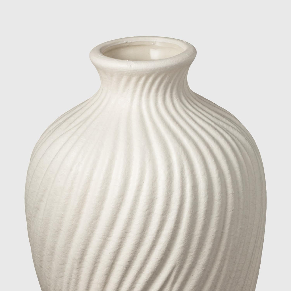 White Ceramic Vase Set of 2 - Modern Flower Vases for Home Decor - Rustic Textured White Vase for Living Room Decor - 8.65×5.5 & 5.5×5.5 Inch Round Vases for Dining Table Centerpiece Decoration