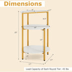 GOFLAME Gold End Table, Round Sofa Side Table with Storage Shelves 3-Tier, Metal Frame, Modern Bedside Tables, Narrow Compact Nightstand for Small Spaces, Living Room, Bedroom, White & Gold (2)