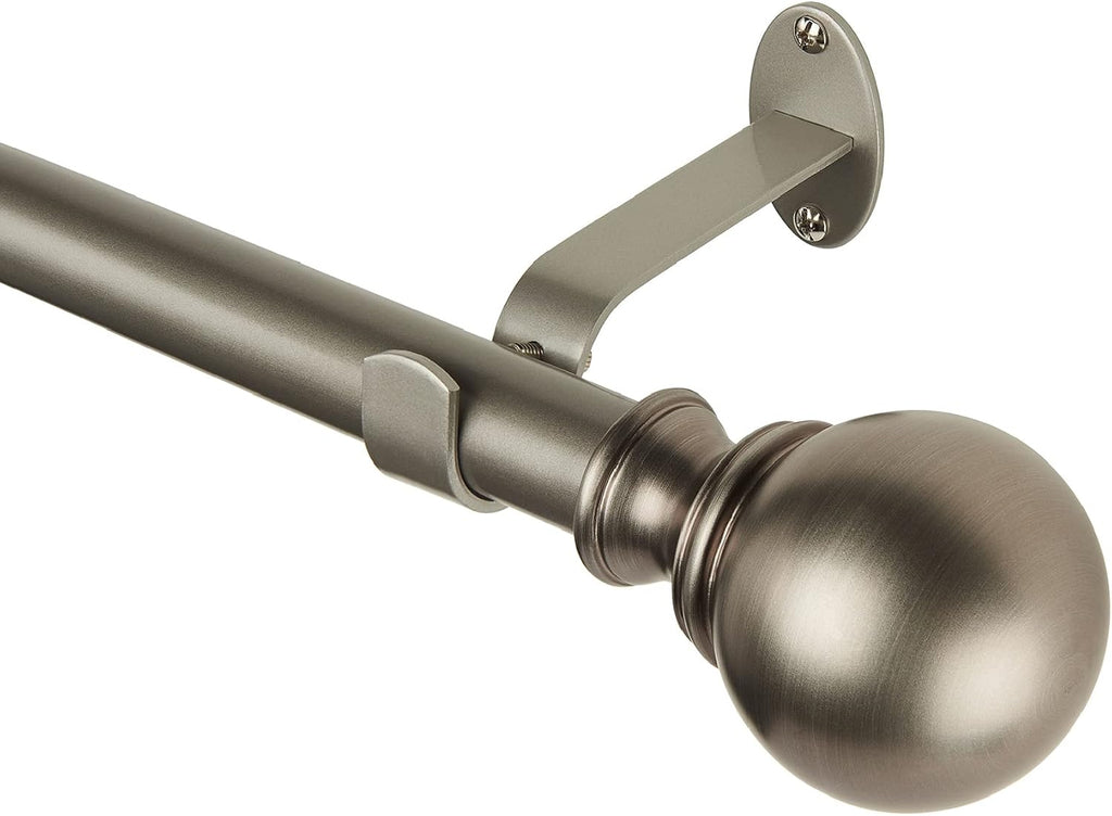 Elrene Home Fashions Cordelia Adjustable Single Curtain Rod with Globe Ball Finials, 1 Inch Diameter, Antique Pewter, 48"-86"