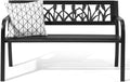 VINGLI Outdoor Metal Bench w/PVC Back - All Weather Resistant Black Garden Patio Bench for Entryway Front Porch Entryway Decor Deck (Black, Tulip)