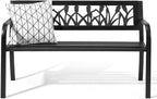VINGLI Outdoor Metal Bench w/PVC Back - All Weather Resistant Black Garden Patio Bench for Entryway Front Porch Entryway Decor Deck (Black, Tulip)