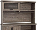 Pemberly Row Modern Engineered Wood Hutch, Pebble Pine/Brown Finish, 41.3 in H x 65.1 in W x 15.1 in D, Safety-Tempered Glass Doors, Storage Cubbyholes, Compatible with Credenza or L-Shaped Desk
