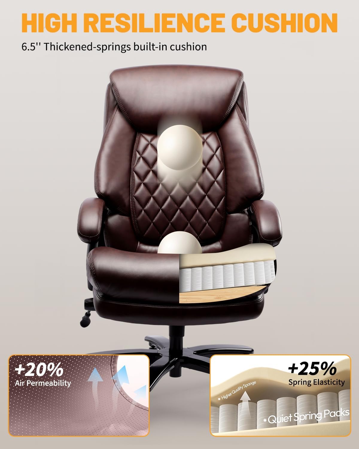 Big and Tall Executive Office Chair with Adjustable Lumbar Support, Extra Wide Seat, Heavy Duty Computer Desk Chair for Long Working Hours, Gaming & Home Office, Quiet Rolling Wheels