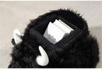 Pemberly Row Harry the Cow Storage Ottoman, Black Faux Fur Upholstery, Wood Frame, Hidden Storage, 14.96" W x 24.8" D x 14.56" H, Kids' Room, Playroom, or Living Room Furniture